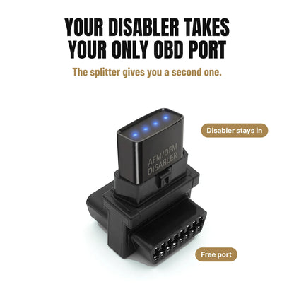 OBD splitter with the AFM/DFM disabler plugged in and one free port